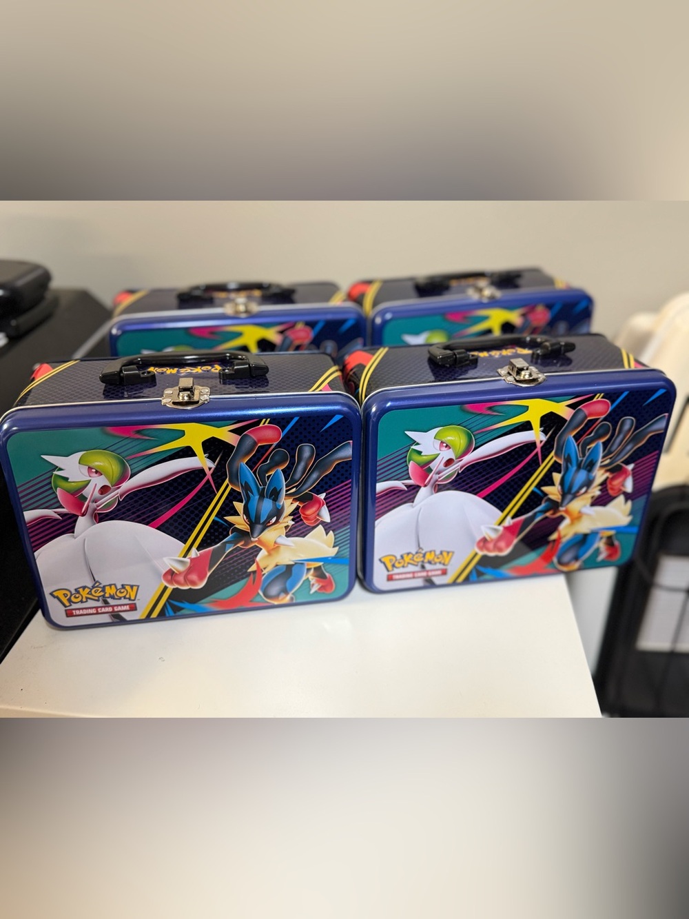 Pokemon TCG Trading Card Game Tin Lunchbox - Blue X4